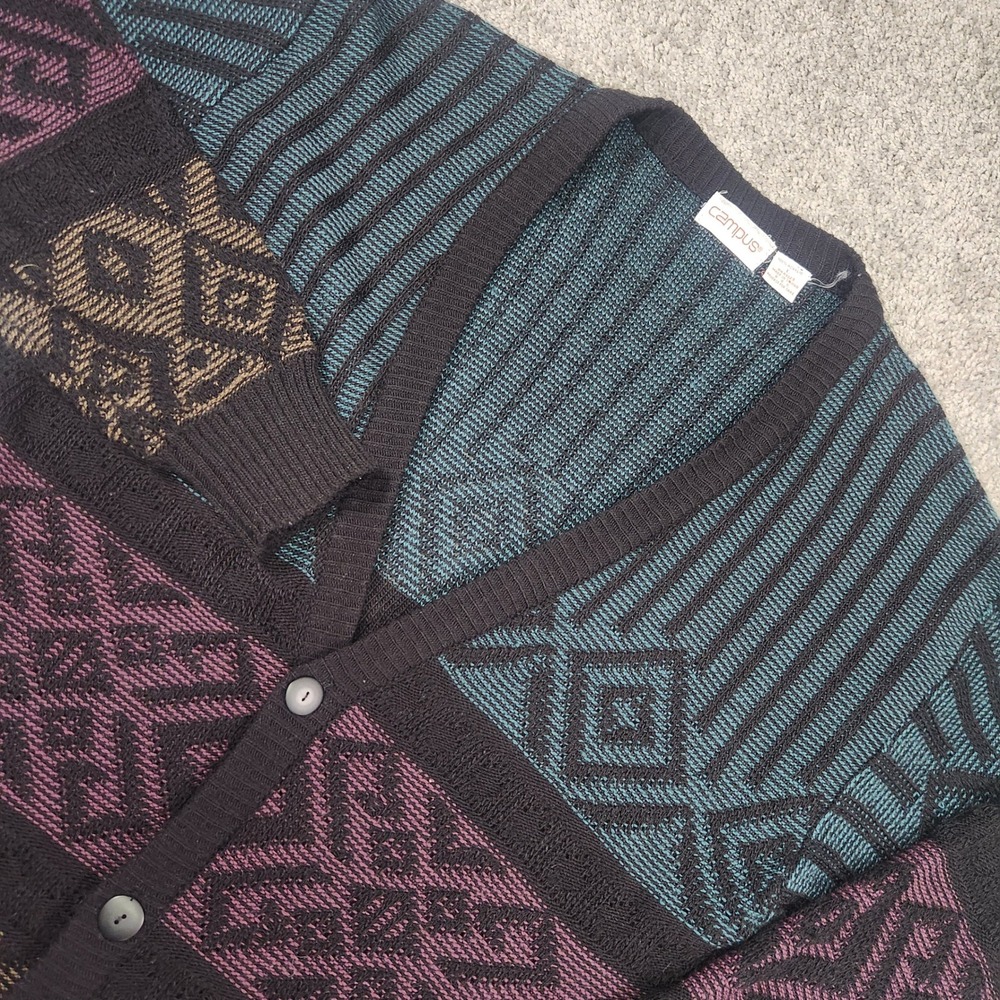 Vintage Campus Cardigan Sweater Mens L Colorblock Dark Academia Grunge Cobain 90